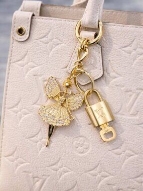 Authentic LV Gold Padlock & Key 🔑 Designer Bag Charm w/ Unbranded Fairy Charm